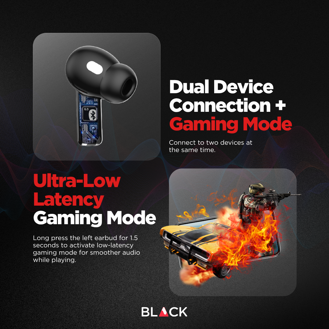 BLACK BassBuds X Hybrid 6 Mic ANC+ENC True Wireless (TWS) Earphones, Upto 45H Playtime, 1 Year Warranty BLACK BassBuds X Hybrid 6 Mic ANC+ENC True Wireless (TWS) Earphones, Upto 45H Playtime, 1 Year Warranty